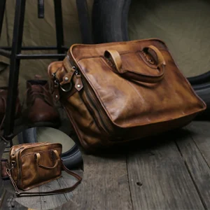 Luxury Vintage Men Genuine Leather Briefcases Leather Men Briefcase Big Business Bag Male 15"Laptop Bag Tote Handbag office Bag