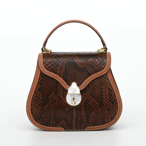 2023 Luxury Python Skin And Ostrich Leather Shell Lock Women's Bag Fashion Lady Handbag Real Leather Shoulder Crossobdy Bag 45