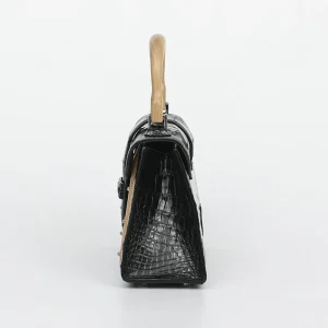 High quality luxury genuine crocodile leather women's bag, fashionable wooden handle, women's handbag, genuine leather bag
