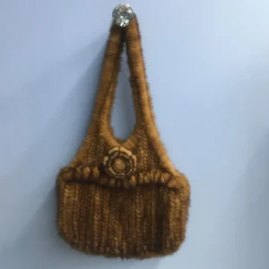 natural mink fur bag for women knitting handbag furry beautiful  fashion luxurious with flower 2023 classic