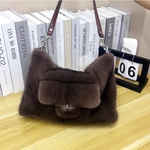 Pure Imported Mink Fur 2024 Fashion Designer Cross Crossbody Bag Y2K Luxury Tote Women's Genuine Fur Shoulder Bag