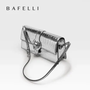 BAFELLI 2025 NEW WOMEN'S LUXURY BAGS CAT BRAND FASHION HANDBAG SILVER LEATHER CLUTCH STYLISH EVENING CASUAL PURSE HIGH QUALITY