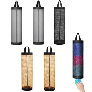 Sundries Bag Storage Wall Mount Mesh Plastic Bags Dispenser Hanging Reused Storage Pouch Trash Bags Kitchen Garbage Org