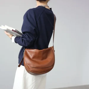 Women's Genuine Leather Soft Crossbody Bags Casual And Lazy Style Vintage Luxury Shouder Bag Plant tanned Oil Wax Leather
