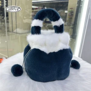 New Women's Bag Real Mink Fur Designer Luxury Fashion Plush Handbags Female Tote Handbag Soft Winter Women Handmade Party Purse