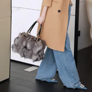 Light Luxury Fox Fur Women's Handbag Leather Large Capacity Stylish Shoulder Bag High-end Fur Elegant Crossbody Bag New