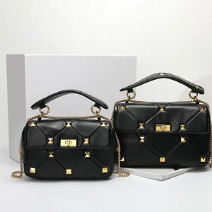 Same Style As Internet Celebrity, Five-Star Luxury Genuine Leather Rivet Women's Flip Bag Handbag Crossbody Bag, Free Shipping